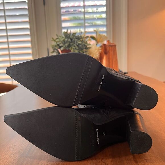 Black Italian Leather Knee High Western Heeled Boots Pointed Toe 9.5 Pour LAmour - Picture 5 of 11